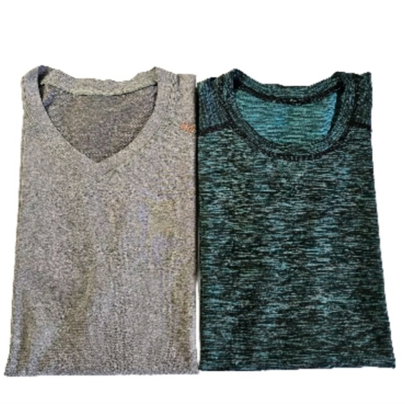 2 Large Lululemon Men's  Short Sleeve Green And Gray Athletic Performance Shirts - Picture 1 of 13